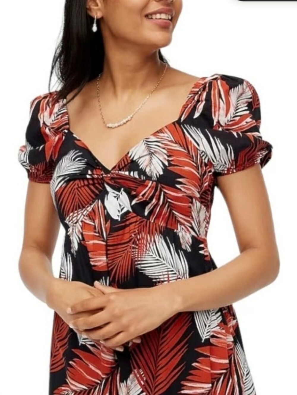 J Crew Dress Size 8 Black Red Leaf Print Cotton Summer Midi Lined Lightweight